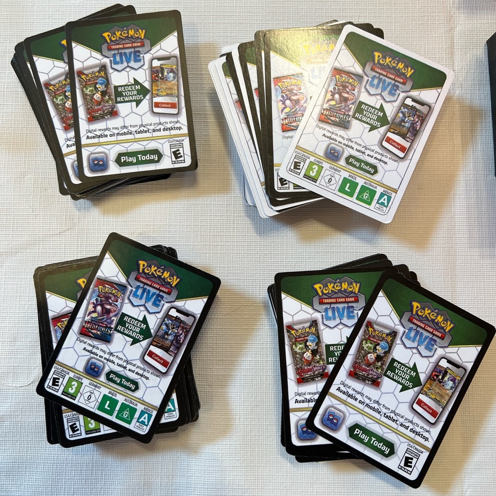 Pokemon TCG Code Cards (stack of about 540+) for online game. Various Types.